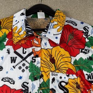 Destroyer Rocks Mens Medium White Sox Hawaiian Floral Button Down Shirt MLB